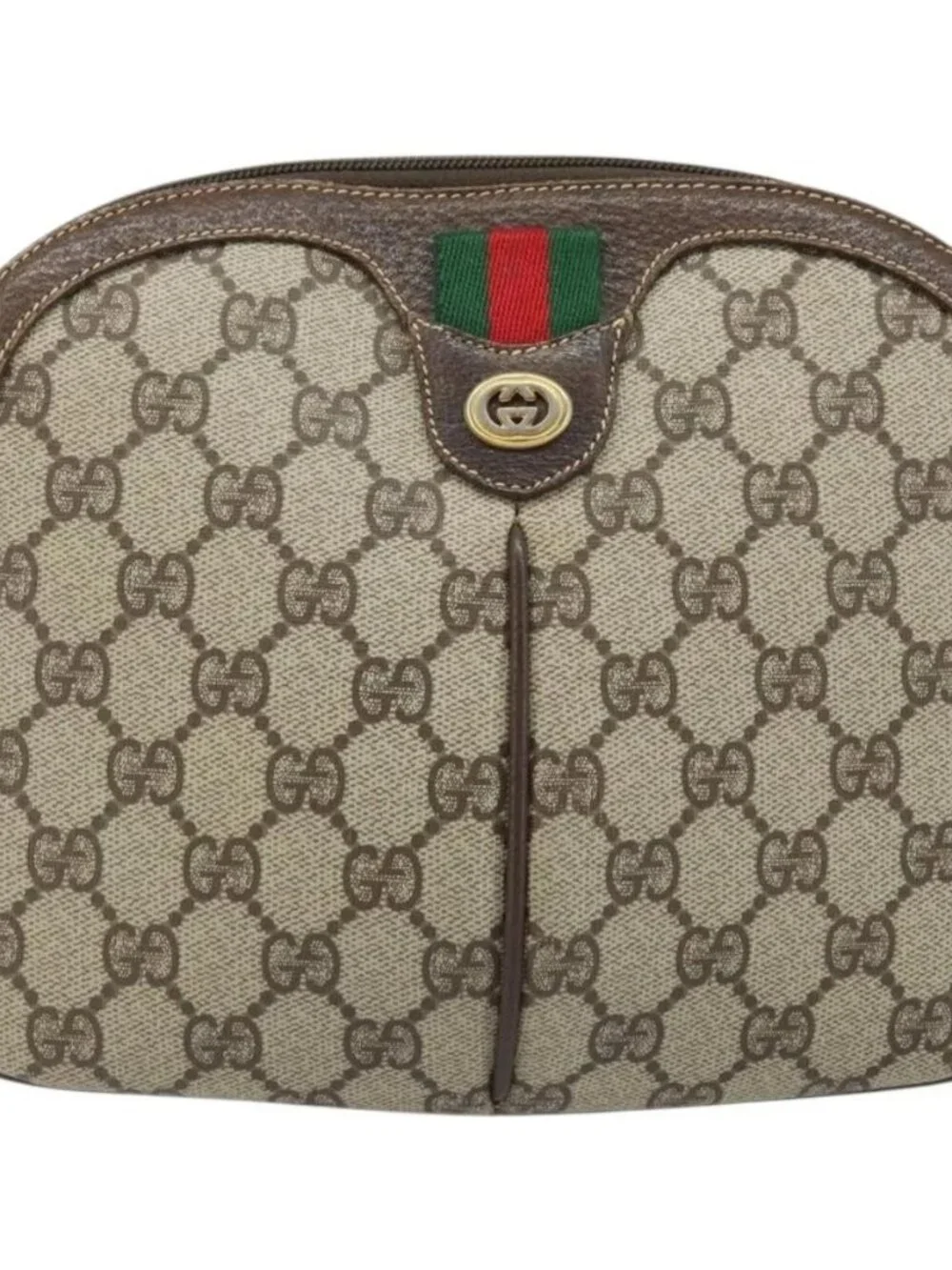 GUCCI GG Supreme Web Sherry Line Bag PVC Beige Gold 904 02 047 Auth ka3560